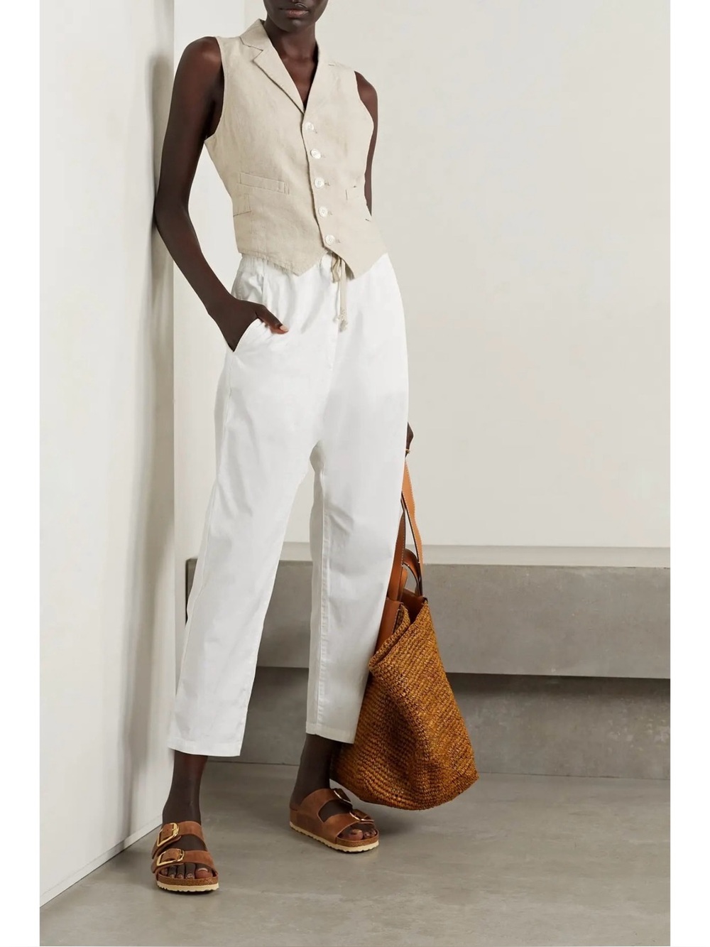 Nili Lotan Casablanca Cropped Cotton-Blend Twill Pants in White